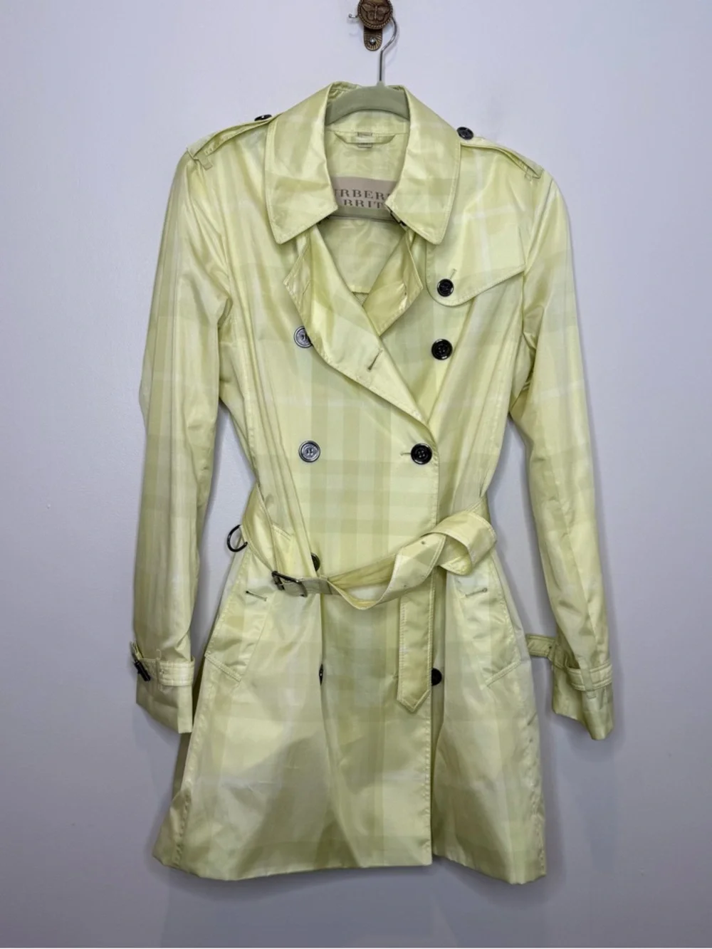 Burberry Brit Check Belted Trench Coat Pale Yellow US 8 / UK 10 - Picture 3 of 13